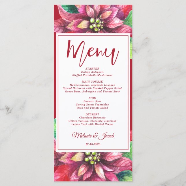  Red Poinsettia Christmas Wedding Menu (Front)
