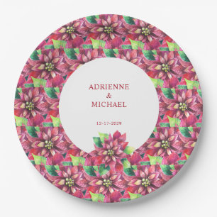 Red Poinsettia Christmas Wedding Paper Plate