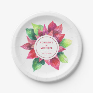 Red Poinsettia Christmas Wedding Paper Plate