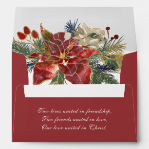 Red Poinsettia Christmas Wedding Return Address Envelope