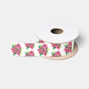 Red Poinsettia Christmas Wedding  Satin Ribbon