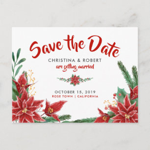Red Poinsettia Christmas Wedding Save The Date Announcement Postcard