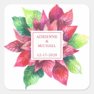 Red Poinsettia Christmas Wedding  Square Sticker