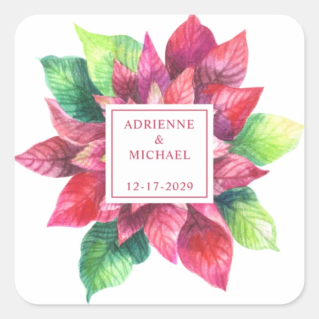 Red Poinsettia Christmas Wedding  Square Sticker (Front)