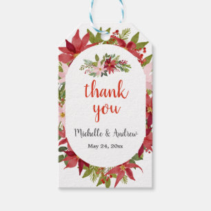Red Poinsettia Christmas   Wedding Thank You  Gift Tags