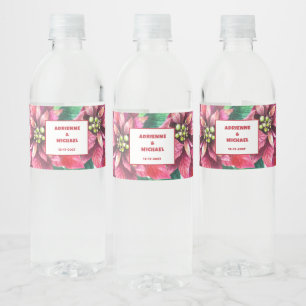 Red Poinsettia Christmas Wedding  Water Bottle Label