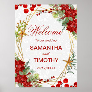 Red Poinsettia Christmas Wedding Welcome Sign