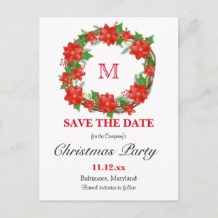 Red Poinsettia Christmas Wreath Monogram Holiday Postcard