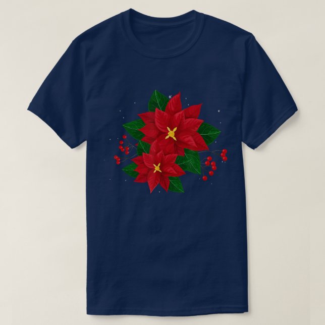 Red Poinsettia Christmas  Xmas Poinsettia Flower P T-Shirt (Design Front)