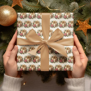 Red Poinsettia Coquette Gold Bow Christmas Wrapping Paper