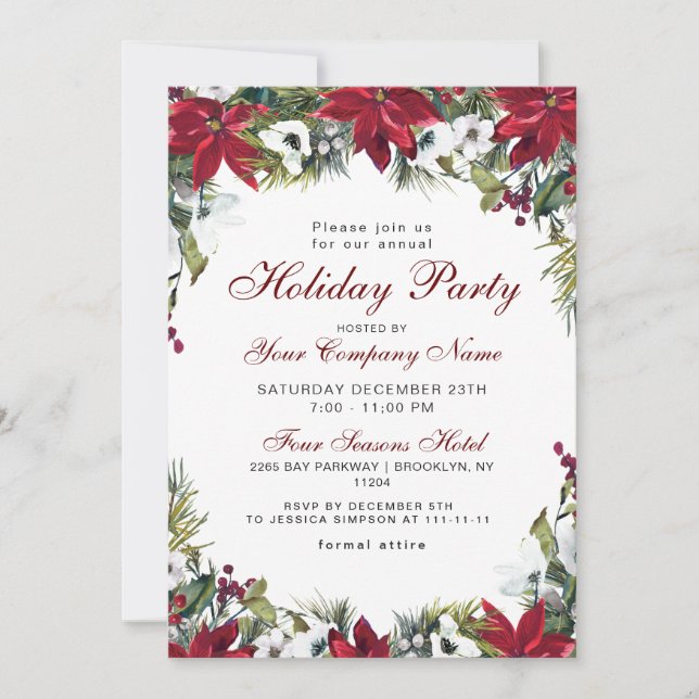 Red Poinsettia CORPORATE Christmas Holiday Party Invitation (Front)