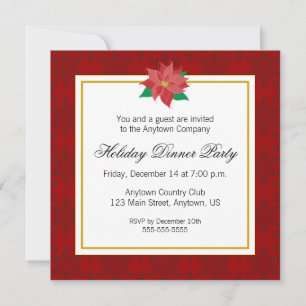 Red Poinsettia Corporate Holiday Dinner Party Invitation