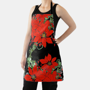 Red Poinsettia Crhistmas All-Over Print Apron