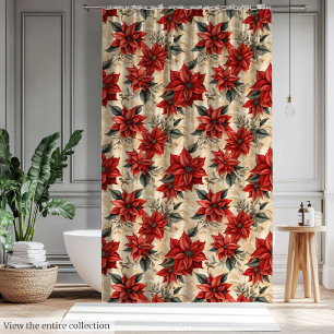 Red Poinsettia Curtain Cottagecore Holiday Bathroo