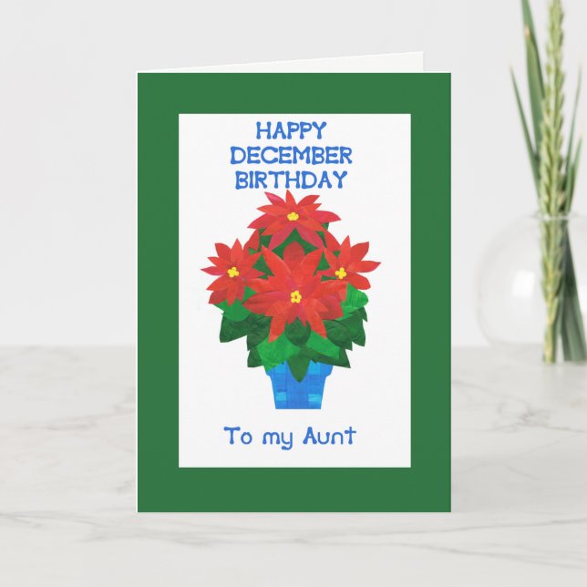Red Poinsettia December Birthday for Aunt Card (Front)