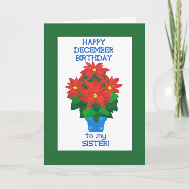 Red Poinsettia December Birthday for Sister Card (Front)