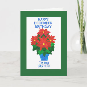Red Poinsettia December Birthday for Sister Card