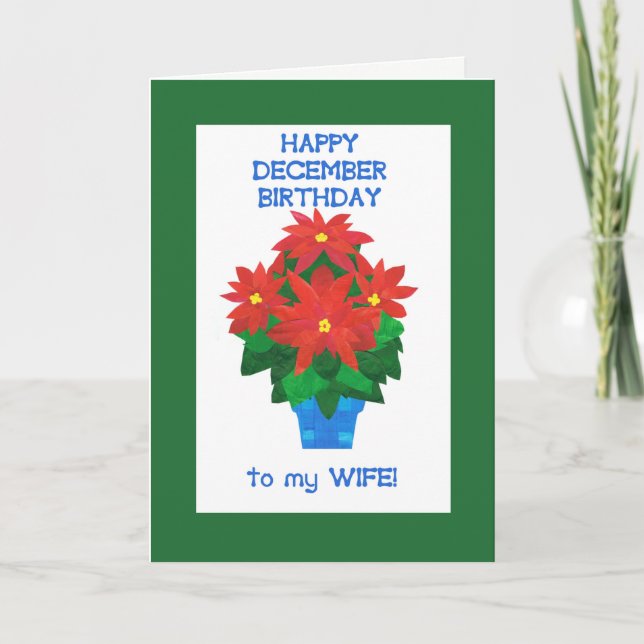 Red Poinsettia December Birthday for Wife Card (Front)