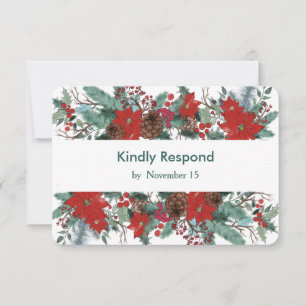 Red Poinsettia Dinner Choice Wedding RSVP Card