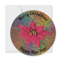 Red Poinsettia Faux Glitter Christmas Cards