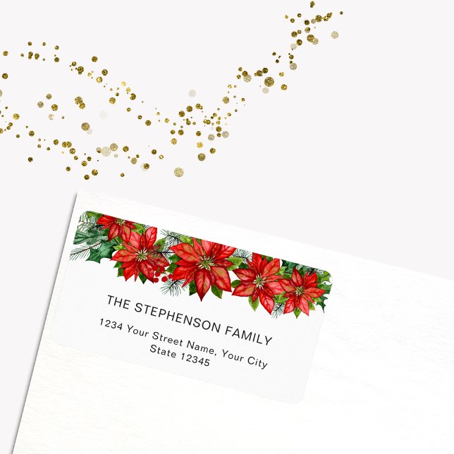 Red Poinsettia Festive Christmas Return Address Label (Creator Uploaded)