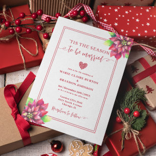 Red Poinsettia Flat Christmas Wedding Invitation