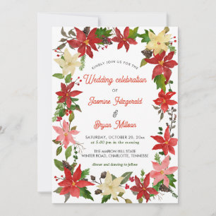 Red Poinsettia Floral Berry Christmas Wedding Invitation
