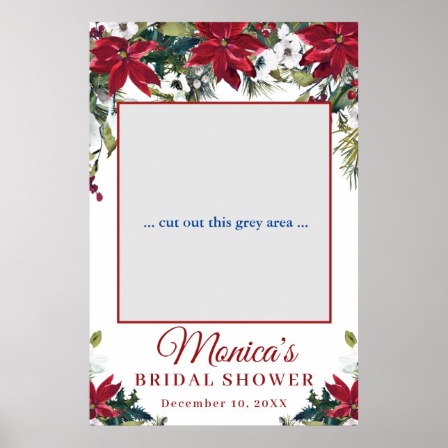 Red Poinsettia Floral  Bridal Shower Photo Prop Poster (Front)