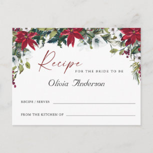 Red Poinsettia Floral Bridal Shower Recipe Card