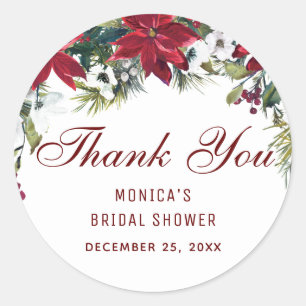 Red Poinsettia Floral Bridal Shower Thank You Classic Round Sticker