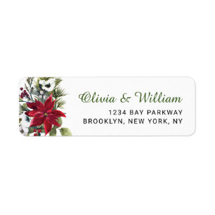 Red Poinsettia Floral Christmas Address Label