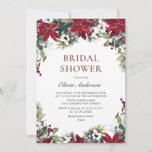 Red Poinsettia Floral Christmas Bridal Shower Invitation