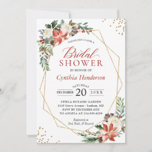 Red Poinsettia Floral Christmas Bridal Shower Invitation