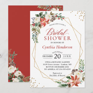 Red Poinsettia Floral Christmas Bridal Shower Invitation