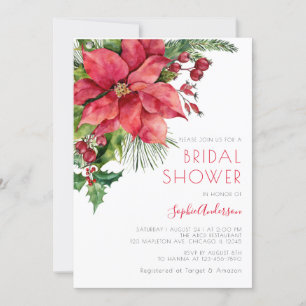 Red Poinsettia Floral Christmas Bridal Shower Invitation