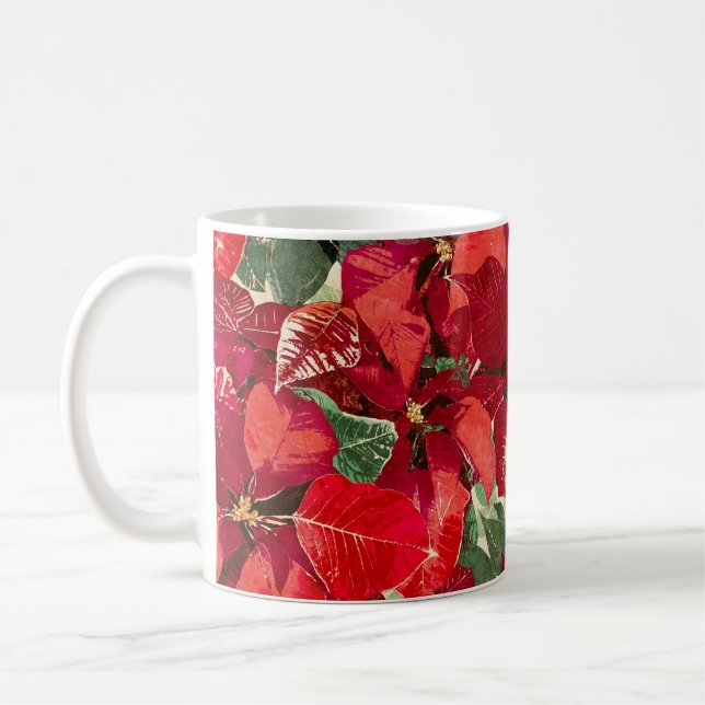 Red Poinsettia Floral Christmas Coffee Mug (Left)