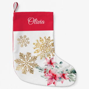 Red Poinsettia Floral Christmas Dinner Party  Small Christmas Stocking