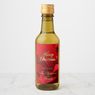 Red Poinsettia Floral Christmas Flowers Elegant Wine Label