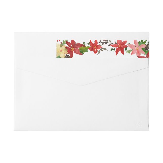 Red Poinsettia Floral Christmas Holiday  Wrap Around Label (Back)