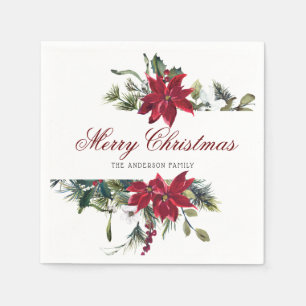 Red Poinsettia Floral Christmas PARTY Paper Napkin