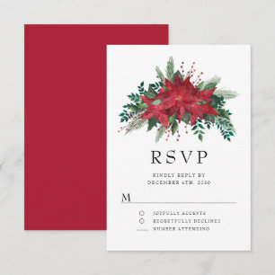 Red Poinsettia Floral Christmas Party RSVP Card