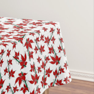 Red poinsettia floral Christmas pattern Tablecloth