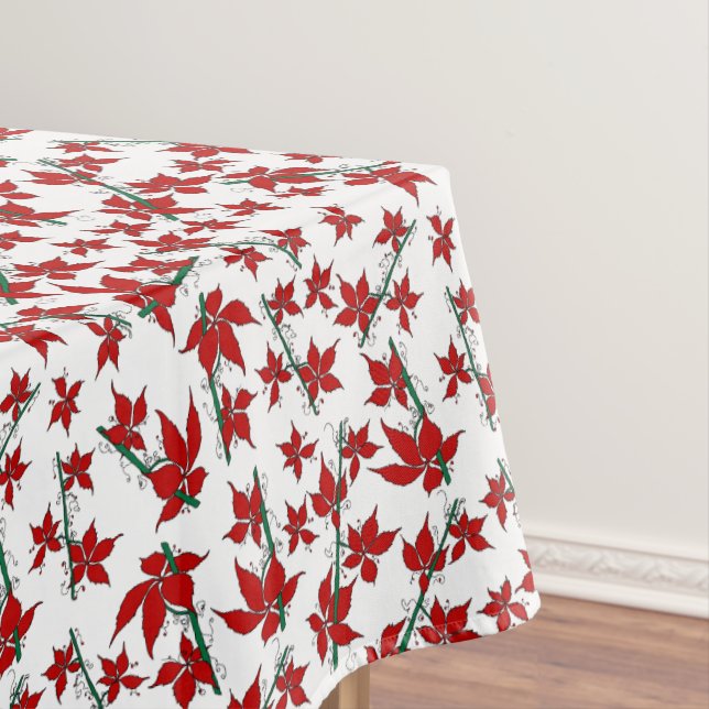 Red poinsettia floral Christmas pattern Tablecloth (In Situ)