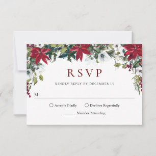 Red Poinsettia Floral Christmas RSVP Card