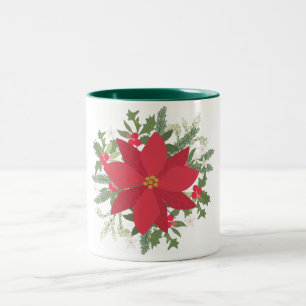 Red Poinsettia Floral Christmas Two-Tone Coffee Mug