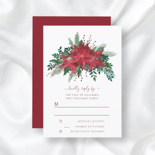 Red Poinsettia Floral Christmas Wedding RSVP Card