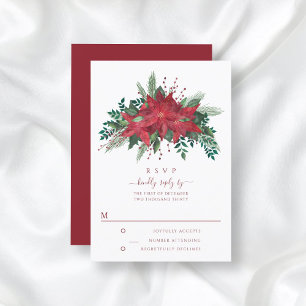 Red Poinsettia Floral Christmas Wedding RSVP Card