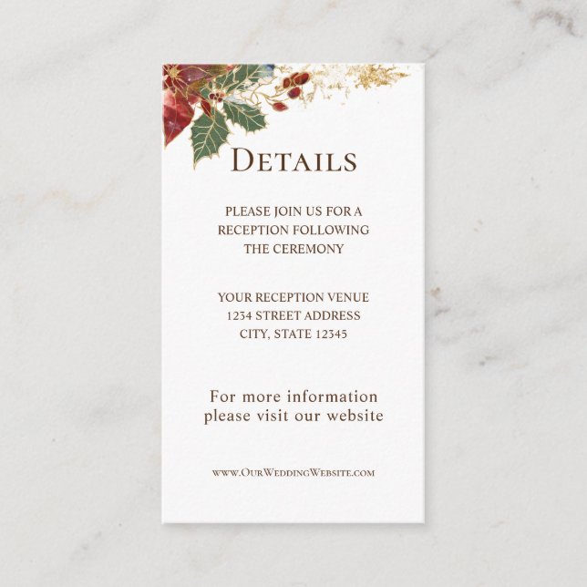 Red Poinsettia Floral Christmas Winter Wedding Enclosure Card (Front)