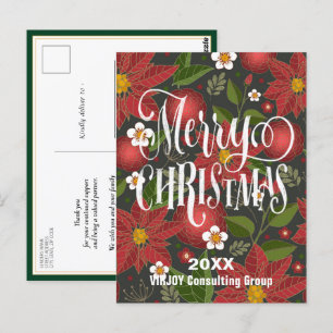 Red Poinsettia Floral Elegant Script Corporate Postcard
