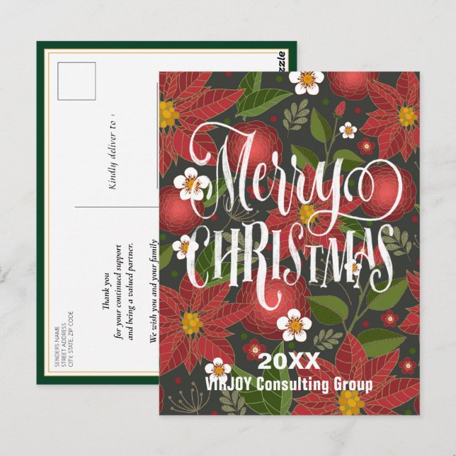 Red Poinsettia Floral Elegant Script Corporate Postcard (Front/Back)